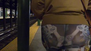Wife in see through leggings walking in public visible thong